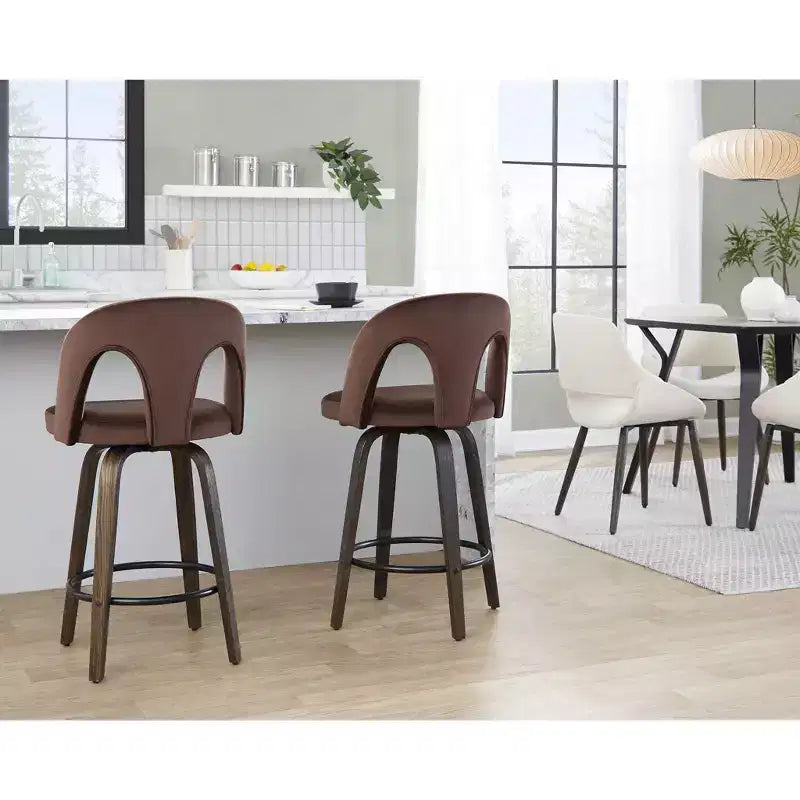 LumiSource Set of 2 Ava Counter Height Barstools Dark Velvet