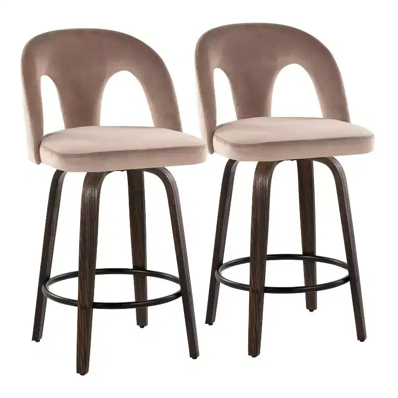 LumiSource Set of 2 Ava Counter Height Barstools Dark Velvet