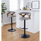 LumiSource Set of 2 Gardenia Adjustable Barstools Black Metal/Walnut Fabric