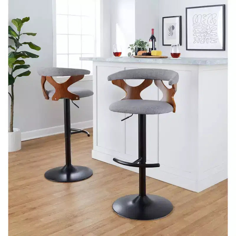 LumiSource Set of 2 Gardenia Adjustable Barstools Black Metal/Walnut Fabric