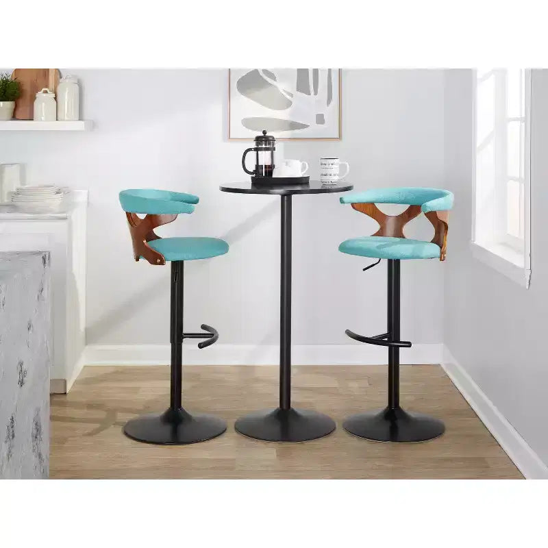 LumiSource Set of 2 Gardenia Adjustable Barstools Black Metal/Walnut Fabric