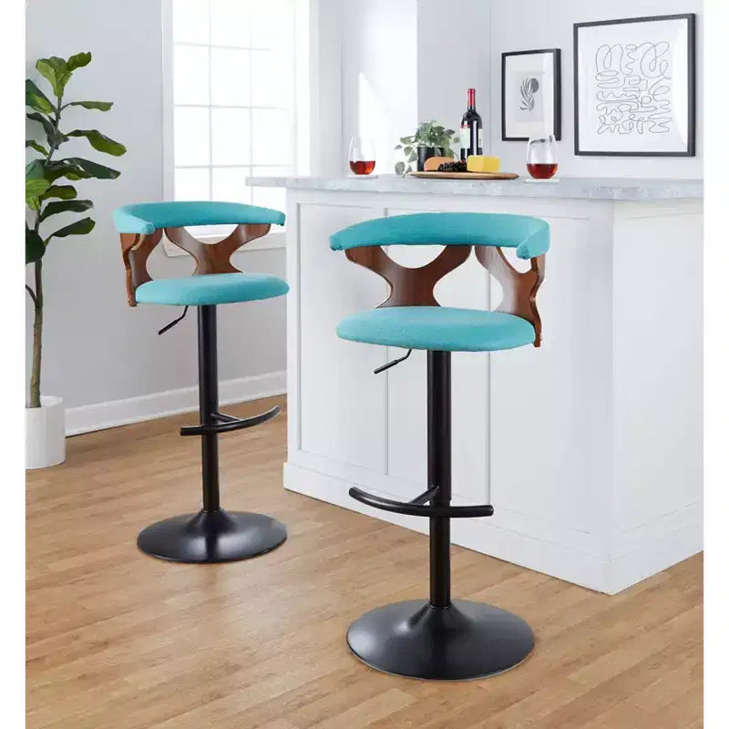 LumiSource Set of 2 Gardenia Adjustable Barstools Black Metal/Walnut Fabric