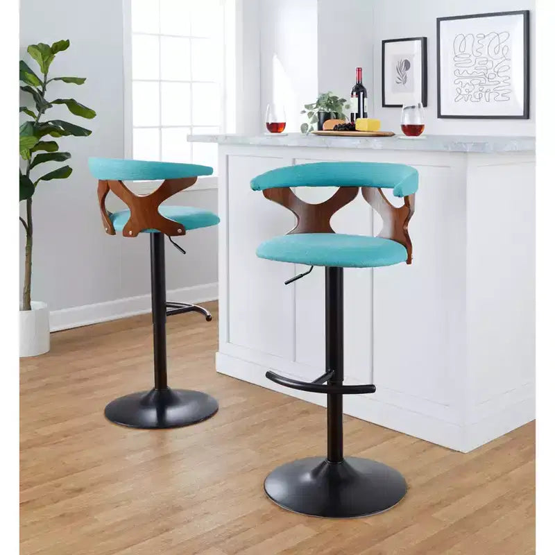 LumiSource Set of 2 Gardenia Adjustable Barstools Black Metal/Walnut Fabric