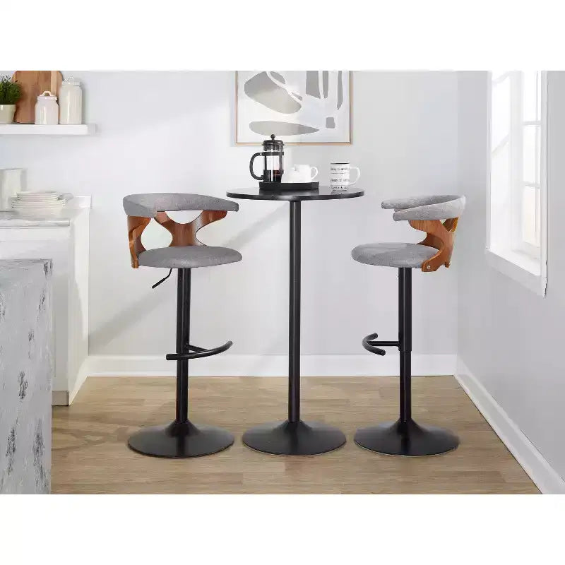 LumiSource Set of 2 Gardenia Adjustable Barstools Black Metal/Walnut Fabric