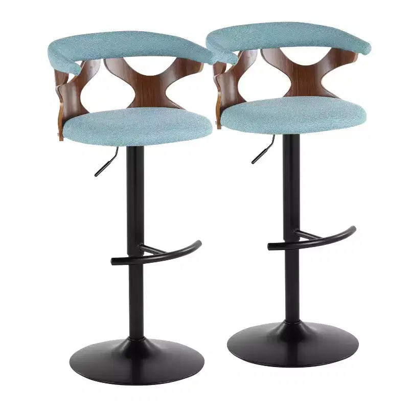 LumiSource Set of 2 Gardenia Adjustable Barstools Black Metal/Walnut Fabric