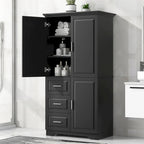 Tall and Wide Storage Cabinet with Doors for Bathroom,Three Drawers