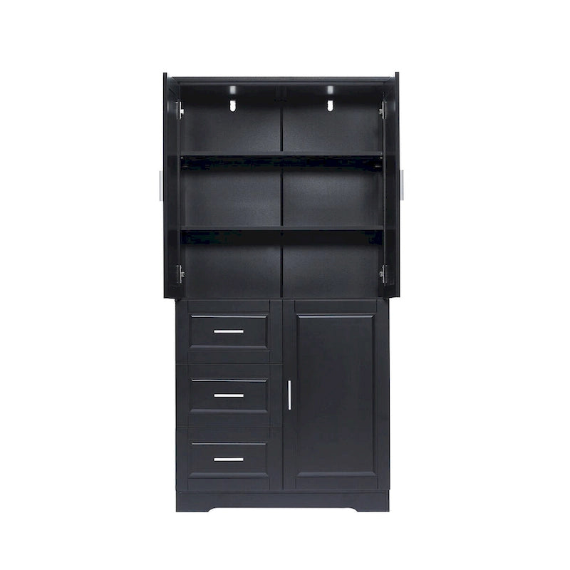 Tall and Wide Storage Cabinet with Doors for Bathroom,Three Drawers
