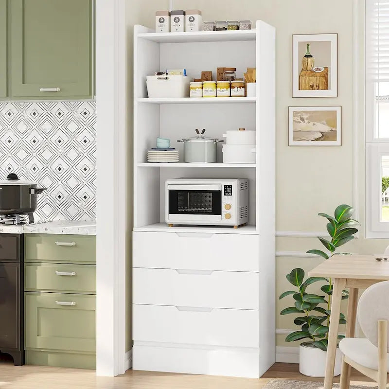 Kitchen Storage Cabinet Bookcase 3 Drawers Open Shelves - N/A