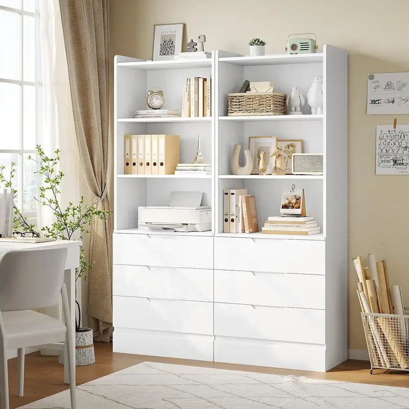 Kitchen Storage Cabinet Bookcase 3 Drawers Open Shelves - N/A