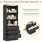 Kitchen Storage Cabinet Bookcase 3 Drawers Open Shelves - N/A