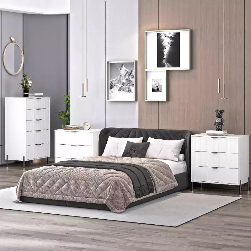 Festivo 3pc Modern Elegance 3 Drawer Nightstands and 5 Drawer Chest Set