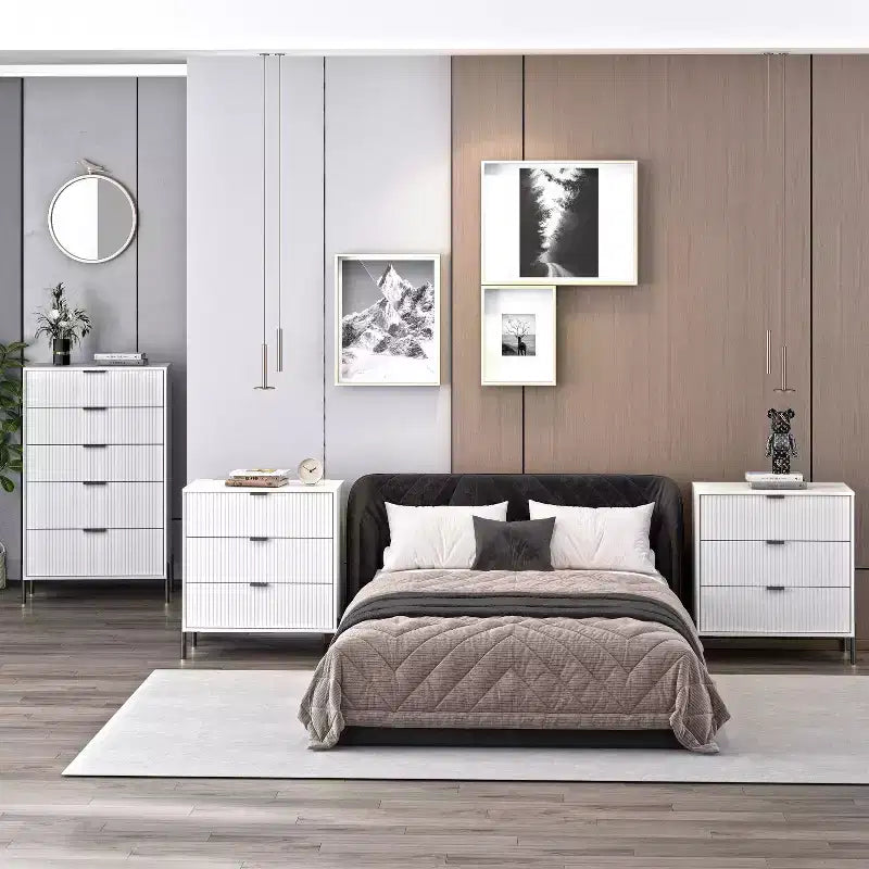 Festivo 3pc Modern Elegance 3 Drawer Nightstands and 5 Drawer Chest Set