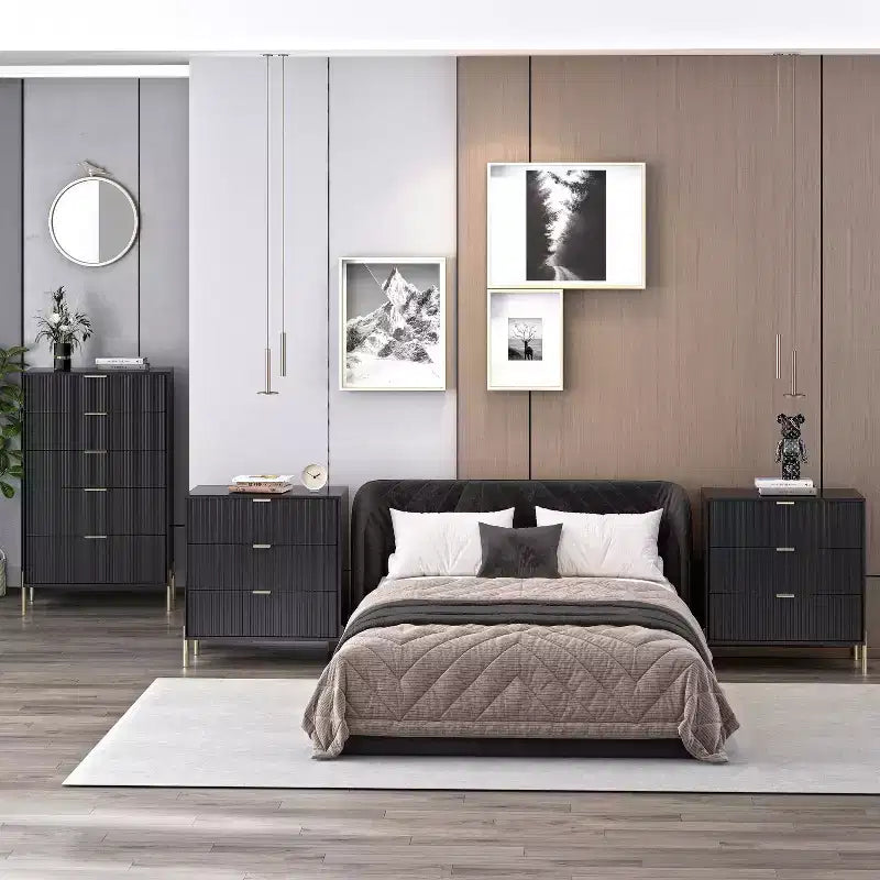 Festivo 3pc Modern Elegance 3 Drawer Nightstands and 5 Drawer Chest Set