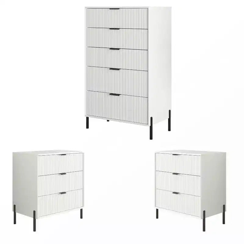 Festivo 3pc Modern Elegance 3 Drawer Nightstands and 5 Drawer Chest Set