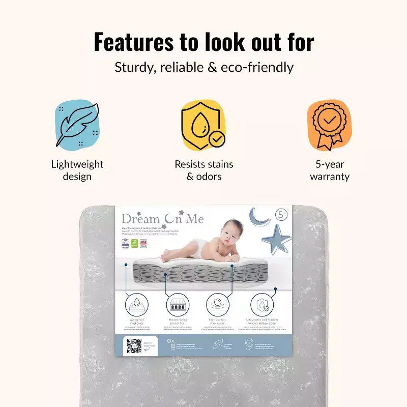 Dream On Me Nap Nest 5 Standard Crib and Toddler Mattress
