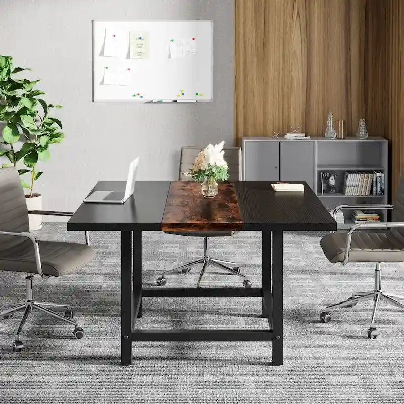 Small Conference Room Table for 4 People, Square 40- Inches Wood Desk for Home Office - 39-inch D