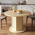 Moasis Farmhouse Round Pedestal Dining Table for 4 with Rattan Circular Base