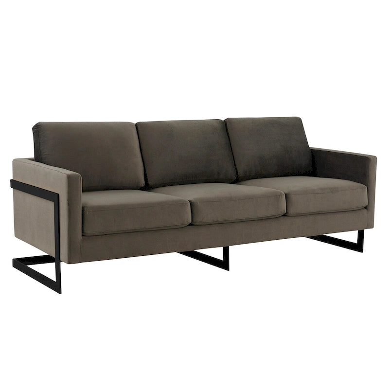 Leisuremod Lincoln Divano a 3 posti imbottito in velluto con base in acciaio inossidabile nero
