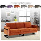 Leisuremod Lincoln 3-Seater Upholstered Velvet Sofa with Black Stainless-Steel Base