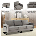 Leisuremod Lincoln 3-Seater Upholstered Velvet Sofa with Black Stainless-Steel Base
