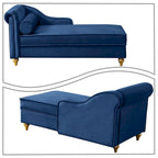 French Elegant Velvet Upholstered Storage Chaise Lounge Chair with a Pillow