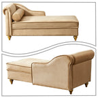 French Elegant Velvet Upholstered Storage Chaise Lounge Chair with a Pillow