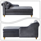French Elegant Velvet Upholstered Storage Chaise Lounge Chair with a Pillow