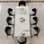9 - Piece 94.48 Rectangular Extendable Sintered Stone Dining Table with 8 Faux leather Chairs Dining Set