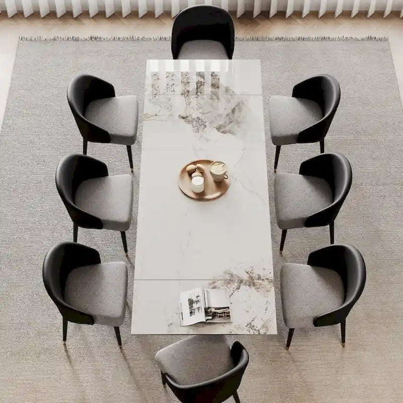 9 - Piece 94.48 Rectangular Extendable Sintered Stone Dining Table with 8 Faux leather Chairs Dining Set