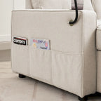 Linen Sleeper Sofa with Push-out Sofa Bed, Extra Storage Space, Phone Holder & USB Charger