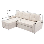 Linen Sleeper Sofa with Push-out Sofa Bed, Extra Storage Space, Phone Holder & USB Charger