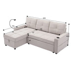 Linen Sleeper Sofa with Push-out Sofa Bed, Extra Storage Space, Phone Holder & USB Charger