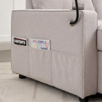 Linen Sleeper Sofa with Push-out Sofa Bed, Extra Storage Space, Phone Holder & USB Charger