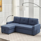 Linen Sleeper Sofa with Push-out Sofa Bed, Extra Storage Space, Phone Holder & USB Charger