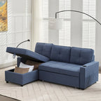 Linen Sleeper Sofa with Push-out Sofa Bed, Extra Storage Space, Phone Holder & USB Charger
