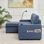 Linen Sleeper Sofa with Push-out Sofa Bed, Extra Storage Space, Phone Holder & USB Charger