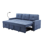 Linen Sleeper Sofa with Push-out Sofa Bed, Extra Storage Space, Phone Holder & USB Charger