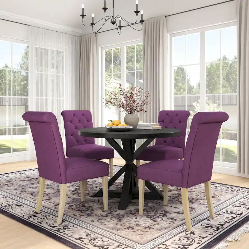 Roundhill Furniture Banff Set da Pranzo Rotondo da 5 Pezzi, Tavolo Rotondo con Base a Croce e 4 Sedie Trapuntate
