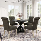 Roundhill Furniture Banff Set da Pranzo Rotondo da 5 Pezzi, Tavolo Rotondo con Base a Croce e 4 Sedie Trapuntate