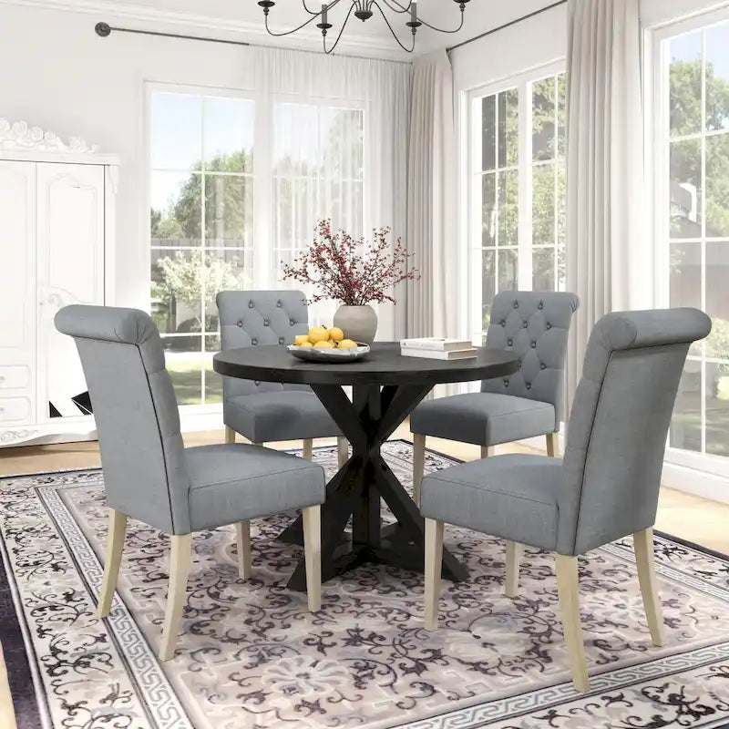 Roundhill Furniture Banff Set da Pranzo Rotondo da 5 Pezzi, Tavolo Rotondo con Base a Croce e 4 Sedie Trapuntate