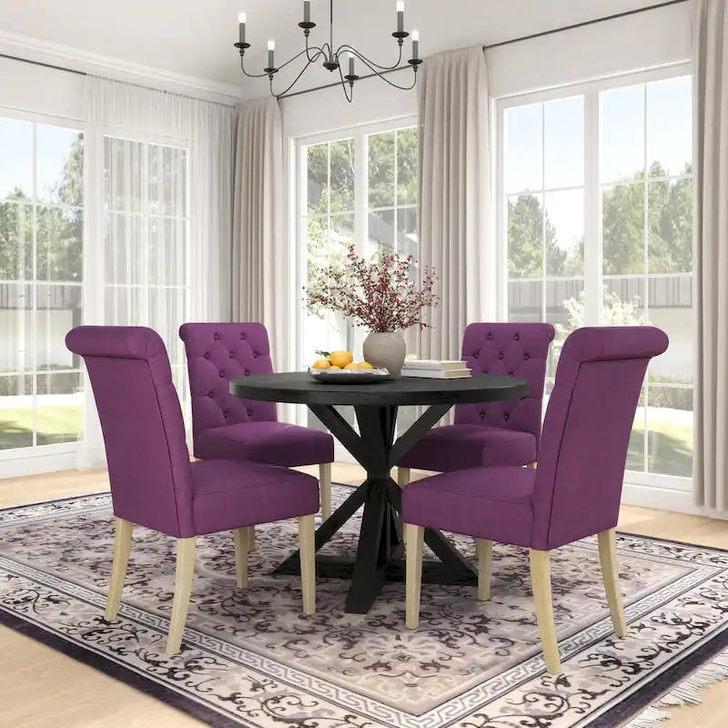 Roundhill Furniture Banff Set da Pranzo Rotondo da 5 Pezzi, Tavolo Rotondo con Base a Croce e 4 Sedie Trapuntate