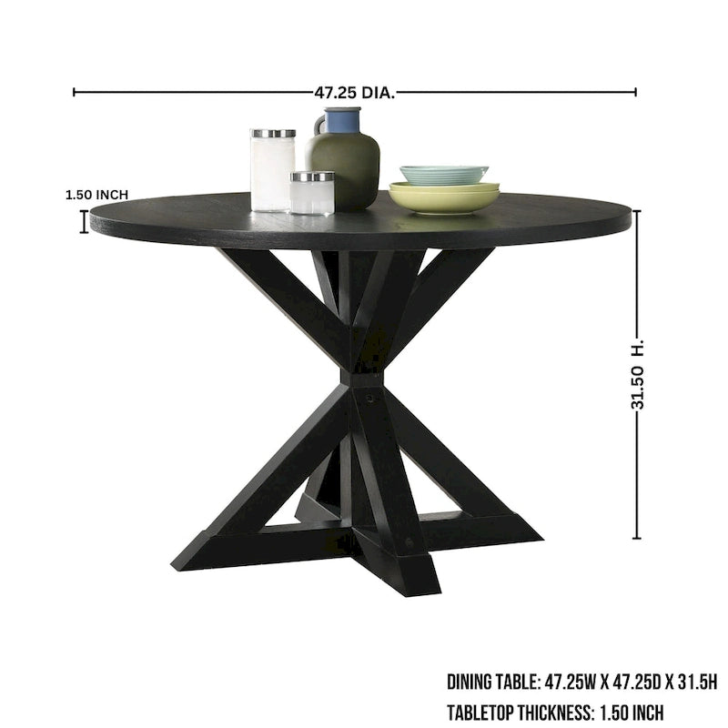 Roundhill Furniture Banff Set da Pranzo Rotondo da 5 Pezzi, Tavolo Rotondo con Base a Croce e 4 Sedie Trapuntate