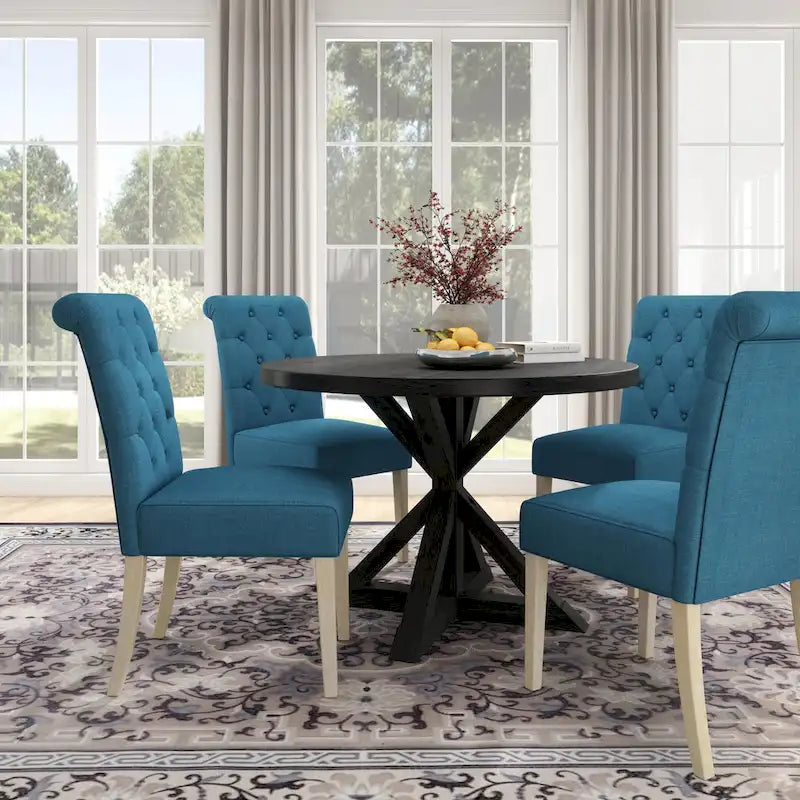 Roundhill Furniture Banff Set da Pranzo Rotondo da 5 Pezzi, Tavolo Rotondo con Base a Croce e 4 Sedie Trapuntate