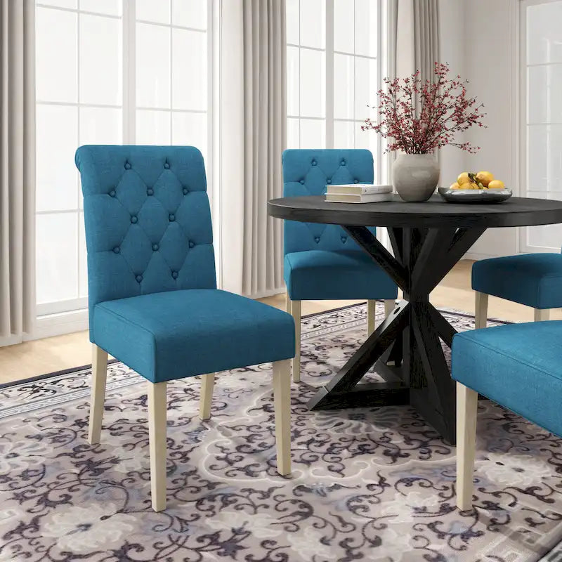 Roundhill Furniture Banff Set da Pranzo Rotondo da 5 Pezzi, Tavolo Rotondo con Base a Croce e 4 Sedie Trapuntate