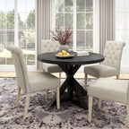 Roundhill Furniture Banff Set da Pranzo Rotondo da 5 Pezzi, Tavolo Rotondo con Base a Croce e 4 Sedie Trapuntate