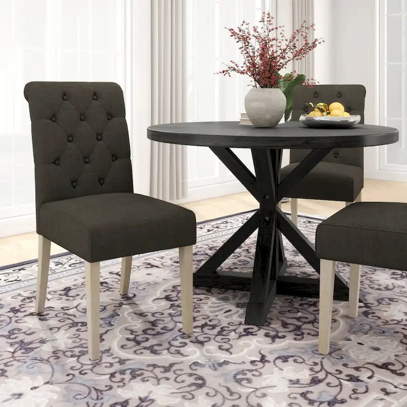Roundhill Furniture Banff Set da Pranzo Rotondo da 5 Pezzi, Tavolo Rotondo con Base a Croce e 4 Sedie Trapuntate