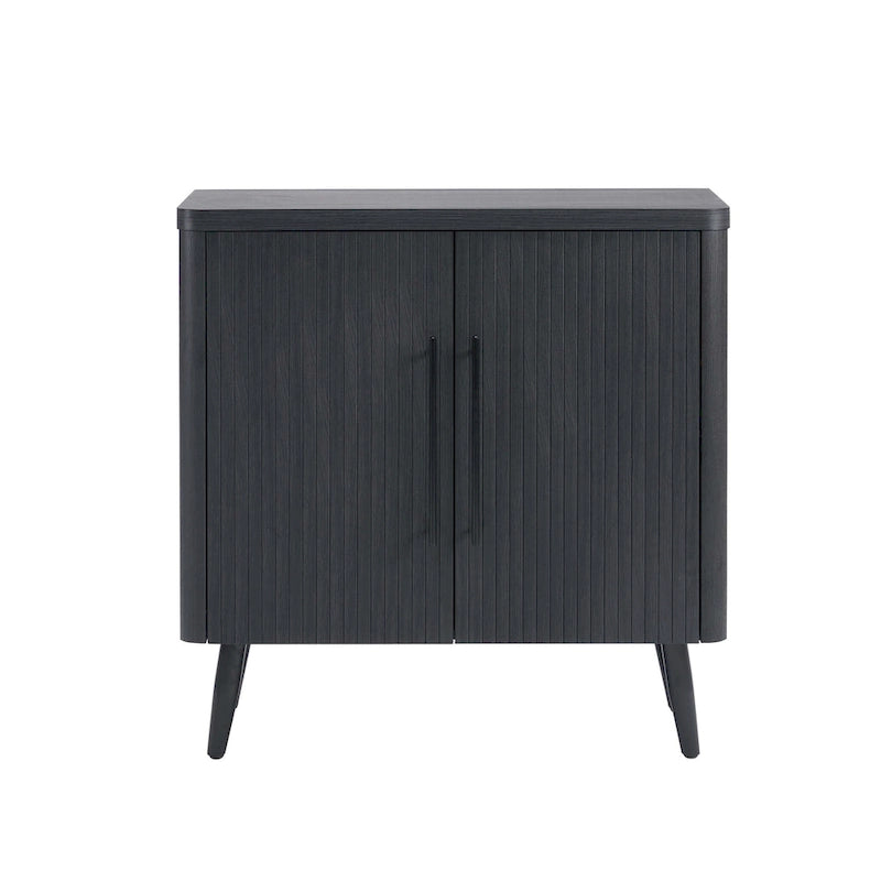 Wood Ribbed Accent Cabinet with Black Metal Legs - 32 inch TV Stand