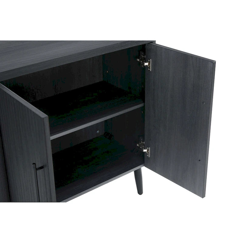 Wood Ribbed Accent Cabinet with Black Metal Legs - 32 inch TV Stand