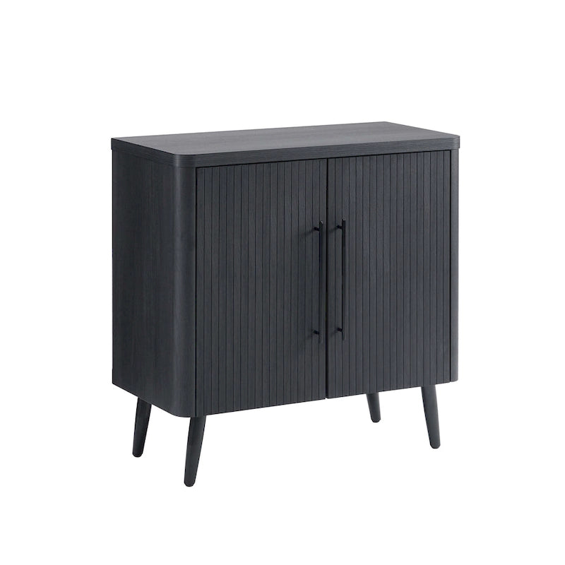 Wood Ribbed Accent Cabinet with Black Metal Legs - 32 inch TV Stand