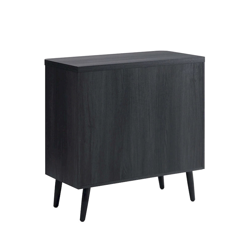 Wood Ribbed Accent Cabinet with Black Metal Legs - 32 inch TV Stand